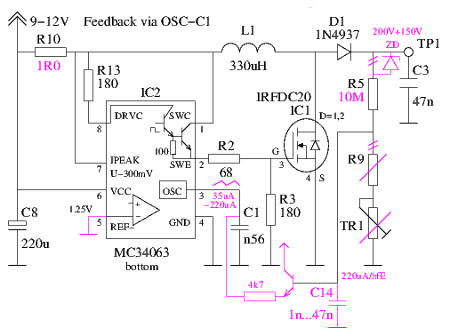 Schaltplan HV-Feedback zum Oszillator